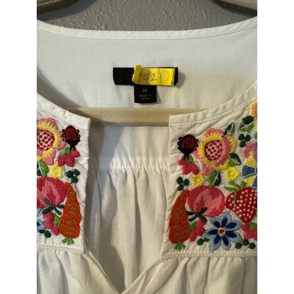 J Crew Midi Dress M Medium White Embroidered Cotton Poplin Pockets Relaxed - Picture 10 of 14